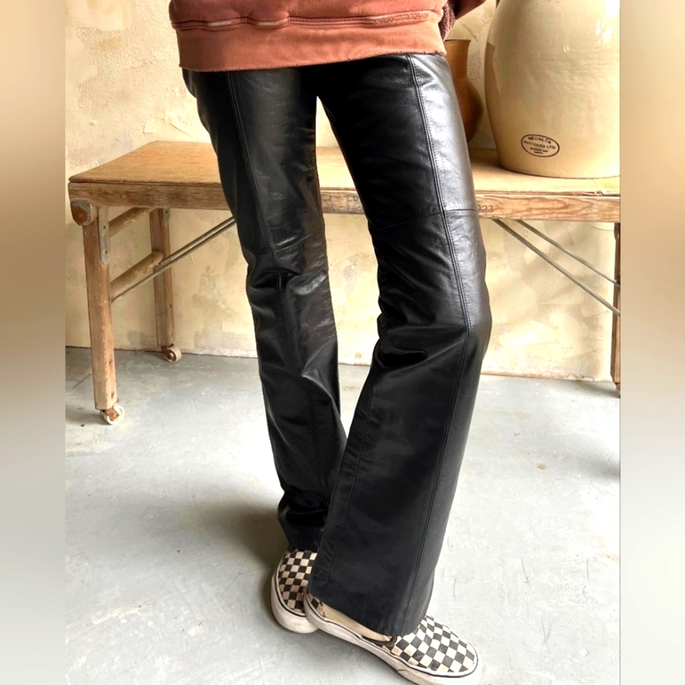 Danier Black Straight-Leg Leather Pants